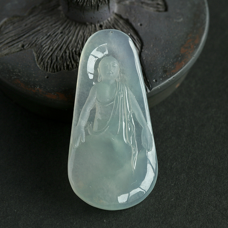 缅甸A货天然冰种翡翠罗汉吊坠 - 红掌柜