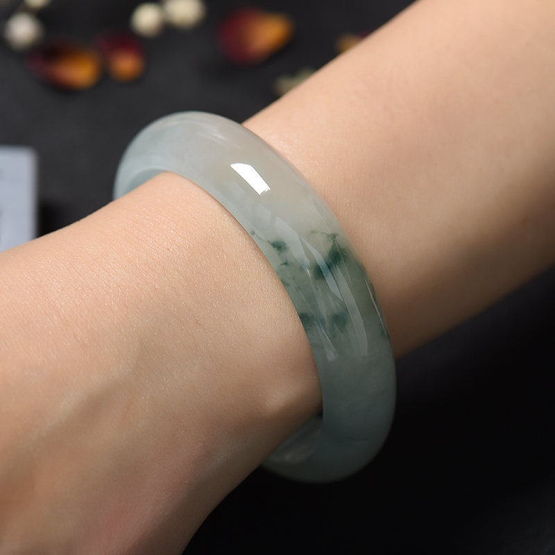 缅甸翡翠飘花手镯-红掌柜