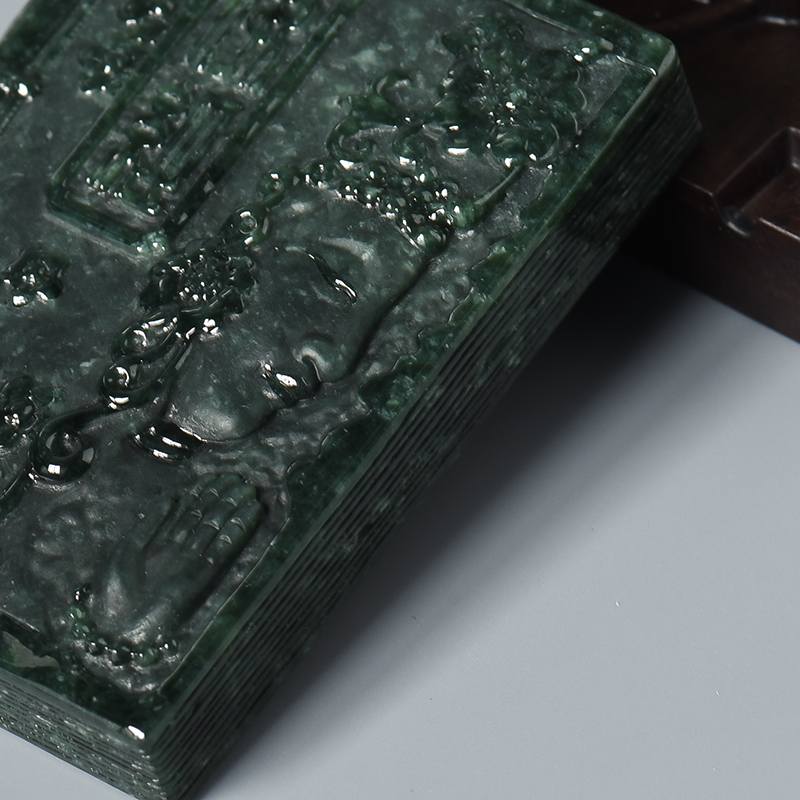 天然墨翠佛经方牌-红掌柜