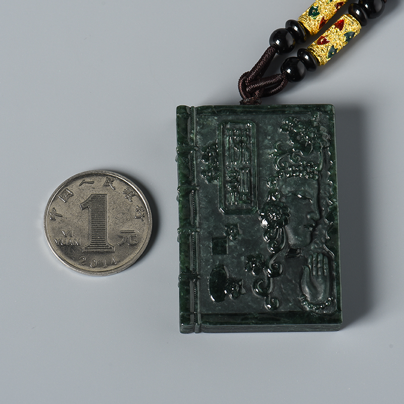 缅甸墨翠佛经方牌-红掌柜