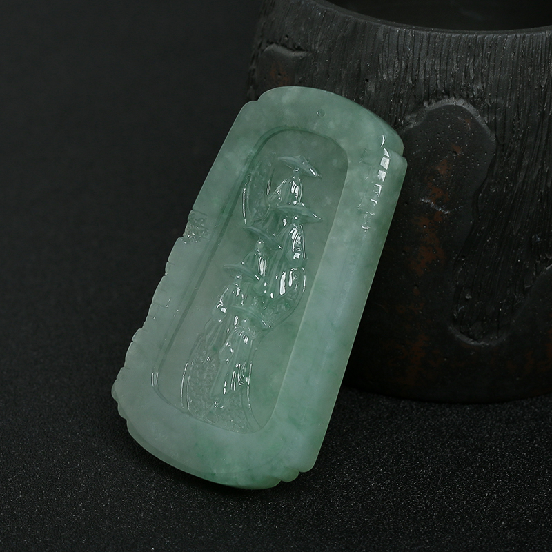 冰糯种翡翠修行牌子挂件-红掌柜