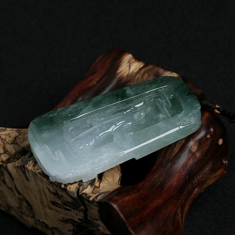 缅甸天然冰糯种翡翠悟道牌子挂件-红掌柜
