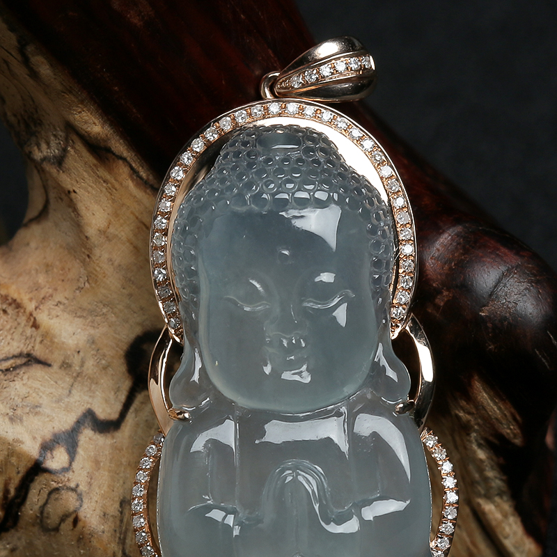 18K金镶钻缅甸天然冰种翡翠挂件-红掌柜