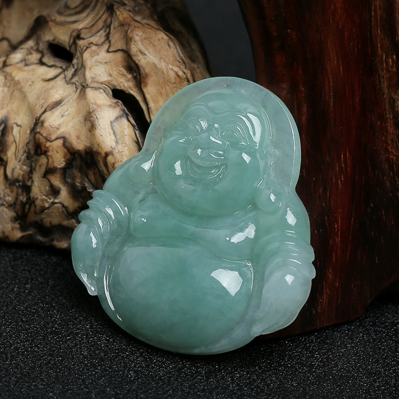 天然冰糯种浅绿翡翠弥勒佛挂件-红掌柜