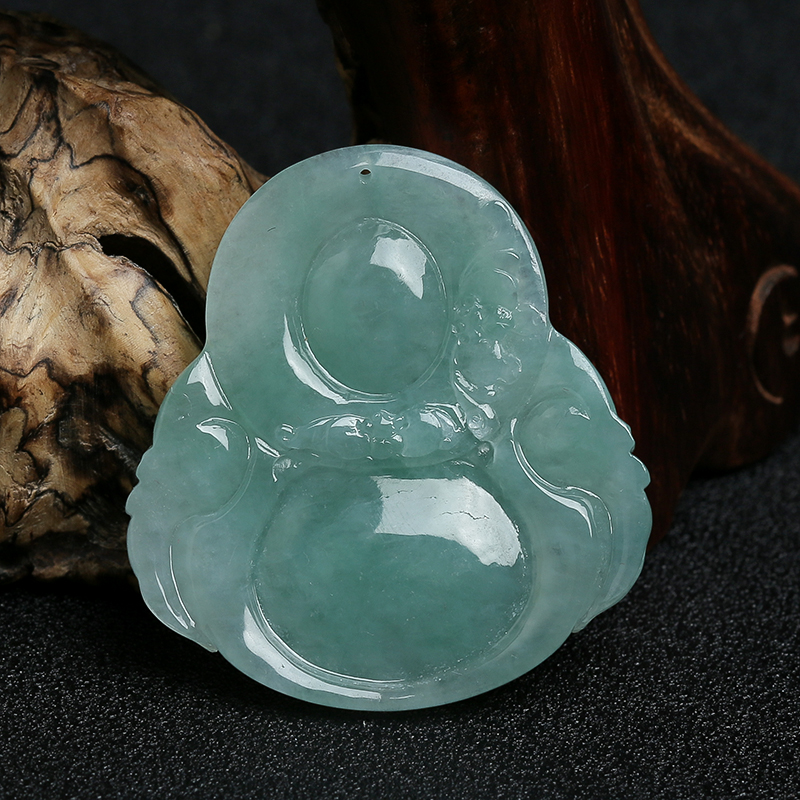 缅甸天然浅绿翡翠弥勒佛挂件-红掌柜