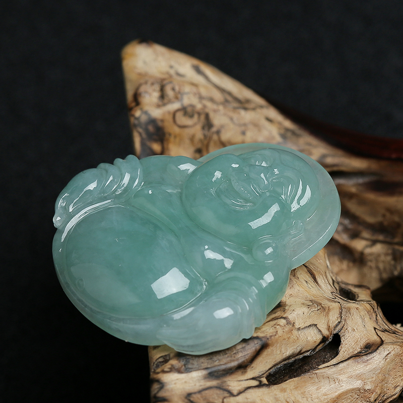 缅甸天然冰糯种翡翠弥勒佛挂件-红掌柜