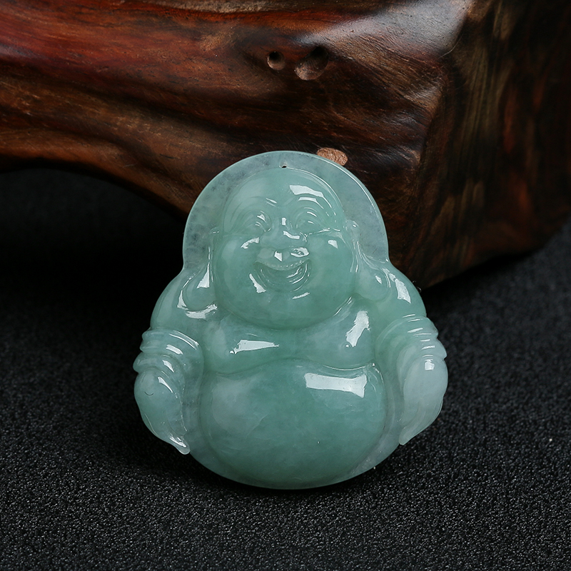 缅甸天然冰糯种浅绿翡翠挂件-红掌柜