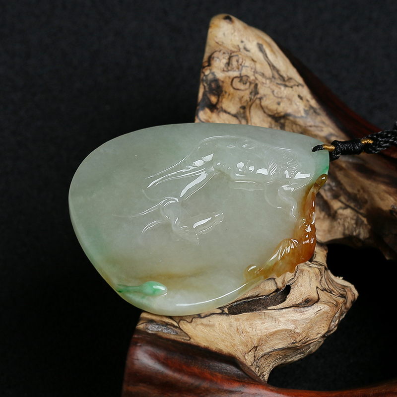缅甸天然糯种黄加绿翡翠挂件-红掌柜