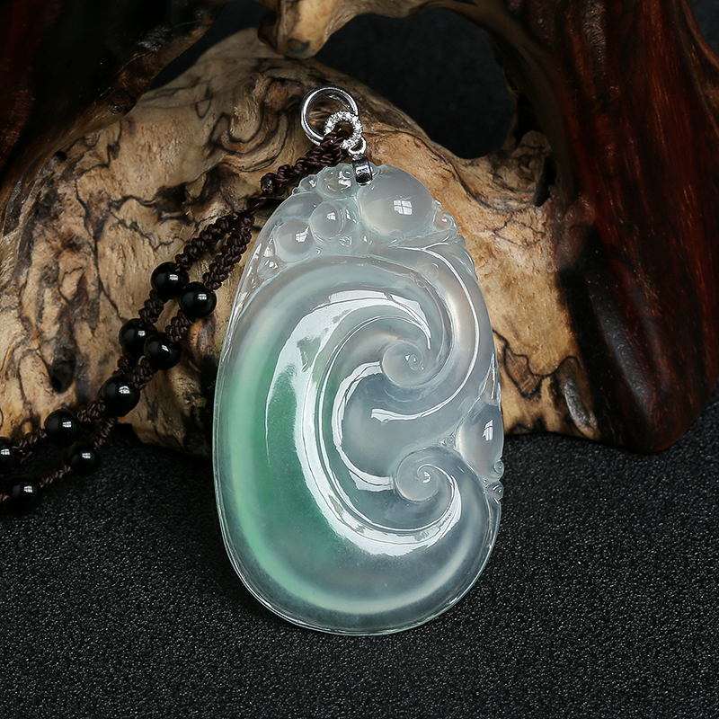 缅甸天然高冰种飘绿翡翠如意挂件-红掌柜