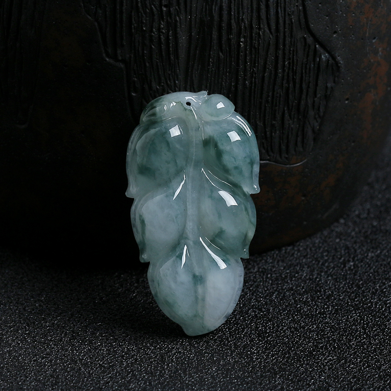 缅甸天然糯种飘花翡翠叶子挂件-红掌柜