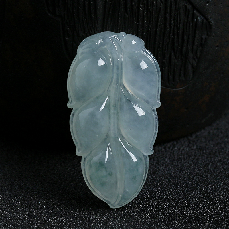 缅甸天然冰糯种飘花翡翠叶子挂件-红掌柜