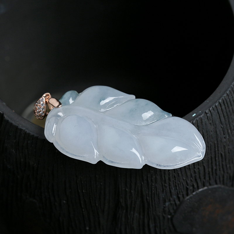 缅甸天然冰糯种翡翠叶子挂件-红掌柜