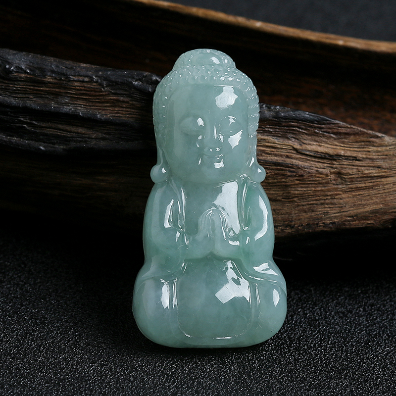 缅甸A货天然糯种浅绿翡翠宝宝佛吊坠 - 红掌柜