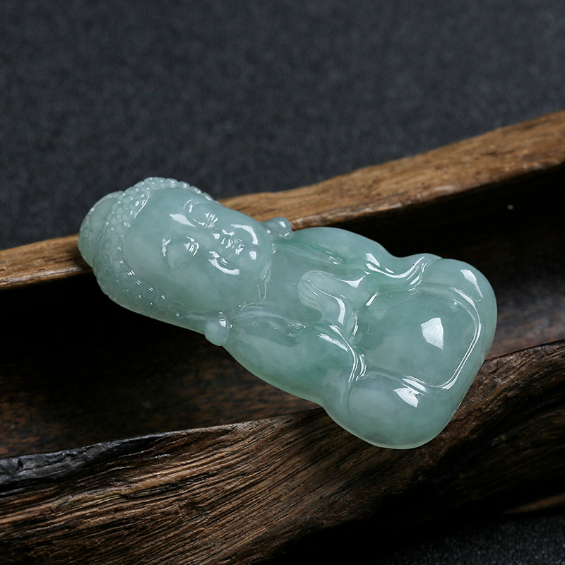 缅甸A货天然糯种浅绿翡翠吊坠 - 红掌柜