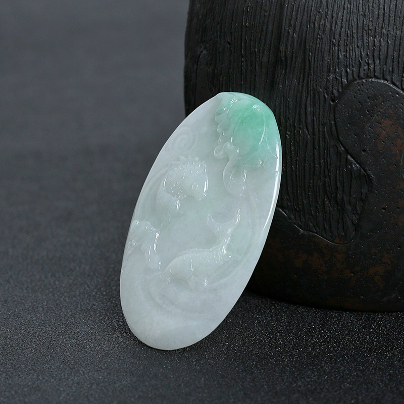 天然糯种带绿翡翠连年有余挂件 - 红掌柜