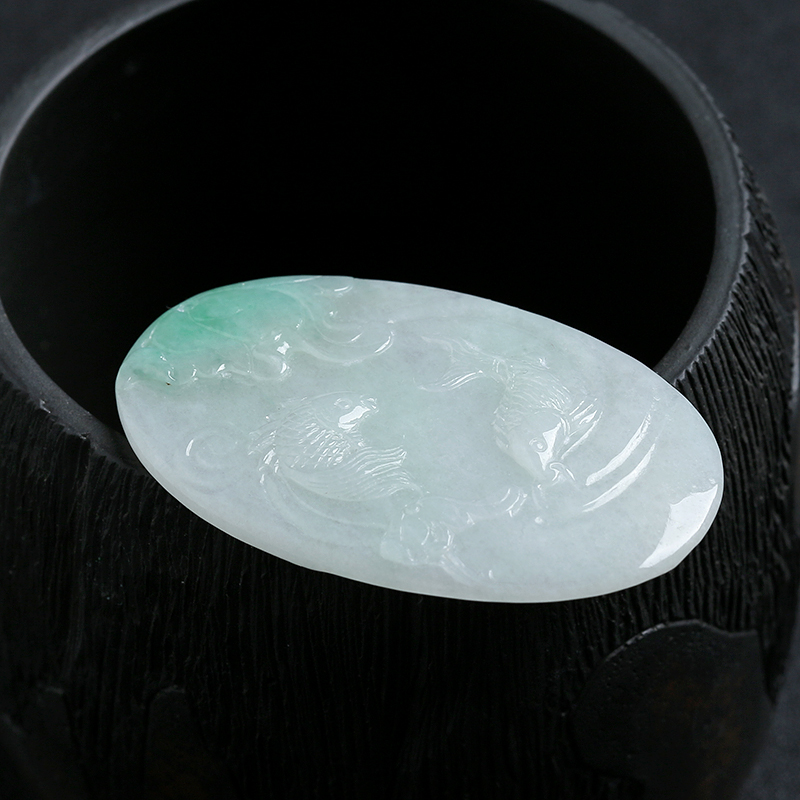 缅甸A货天然翡翠连年有余挂件 - 红掌柜