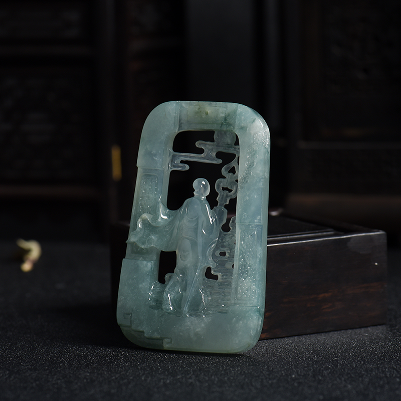 浅绿飘花翡翠行者吊坠-红掌柜