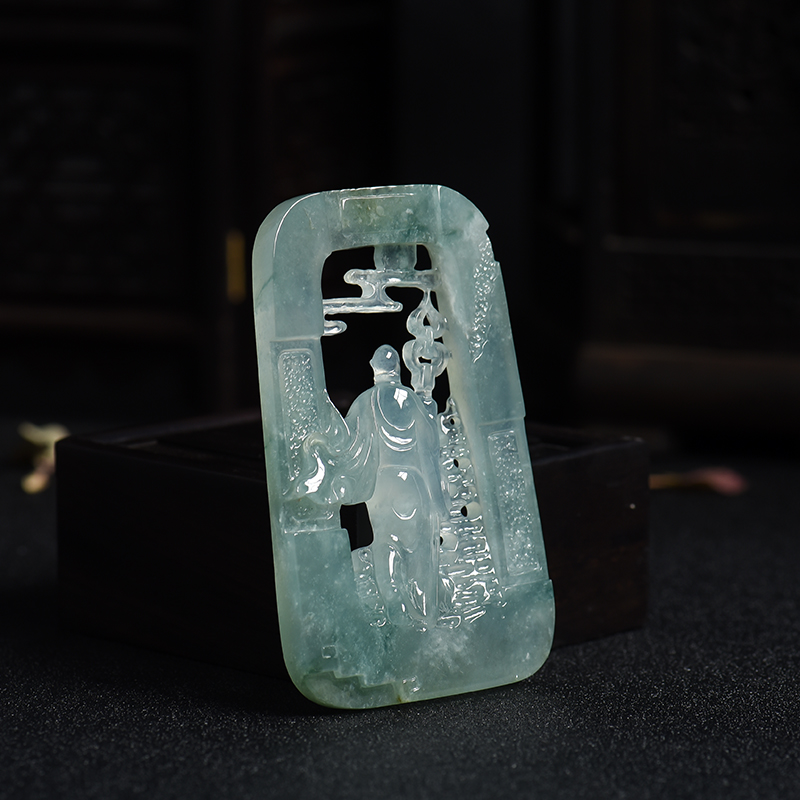 冰种飘花翡翠行者吊坠-红掌柜