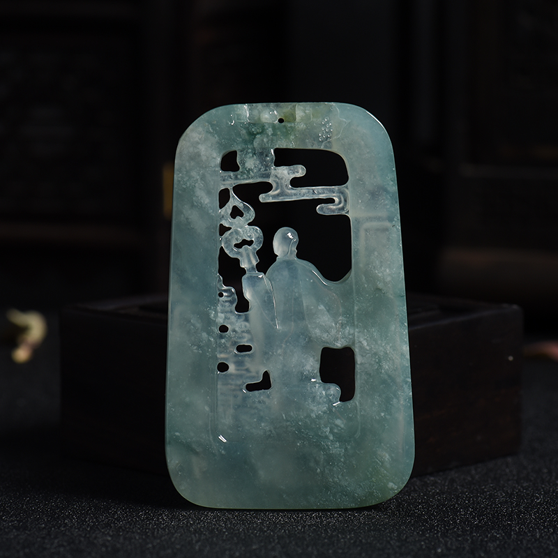 冰种浅绿翡翠行者吊坠-红掌柜