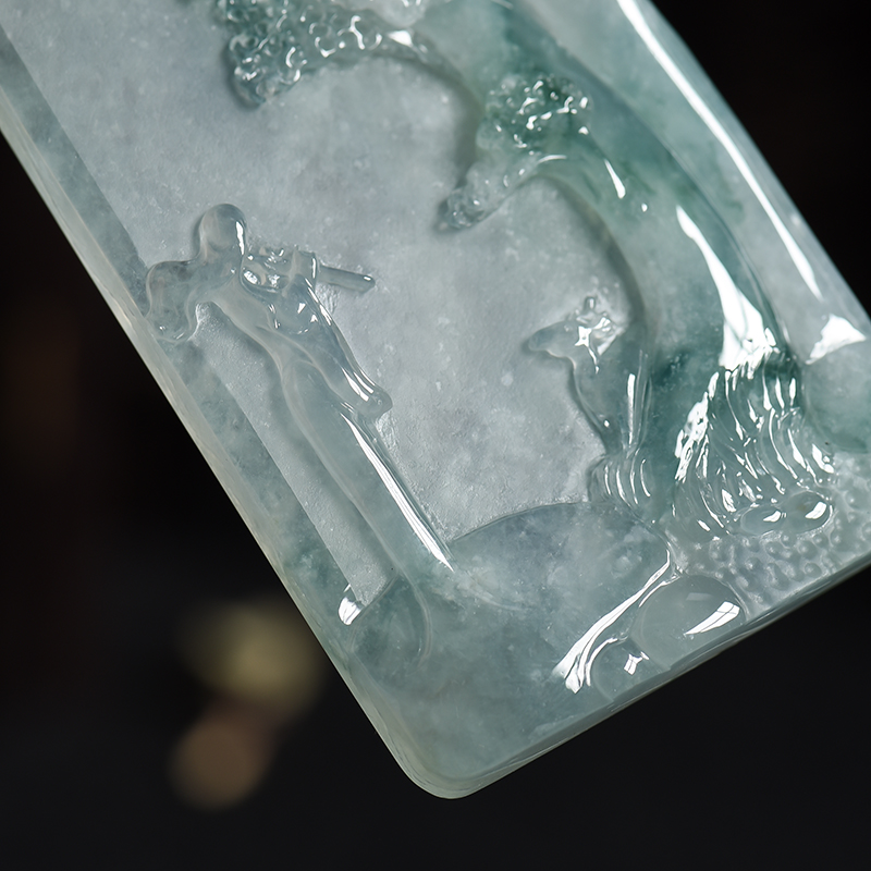 翡翠吹笛引鹿吊坠-红掌柜