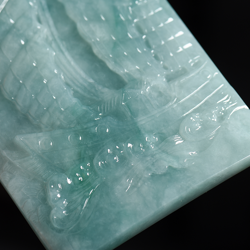 天然翡翠一帆风顺吊牌-红掌柜