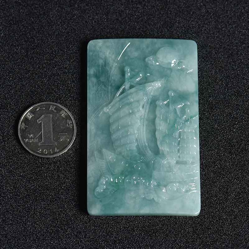 缅甸翡翠一帆风顺吊牌-红掌柜