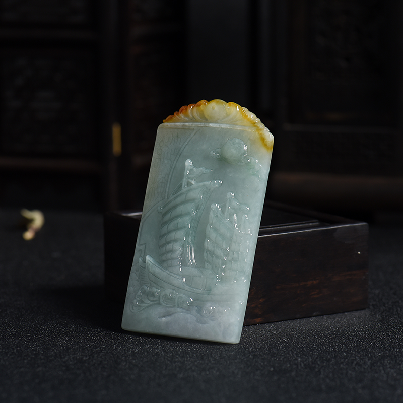 浅绿翡翠一帆风顺吊牌-红掌柜
