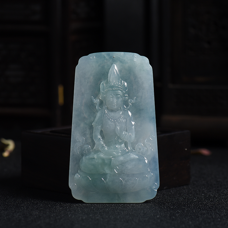 糯冰种浅绿翡翠普贤吊牌-红掌柜