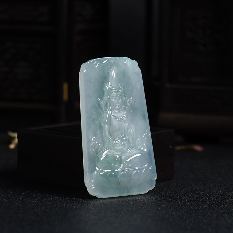 糯冰种翡翠普贤吊牌-红掌柜