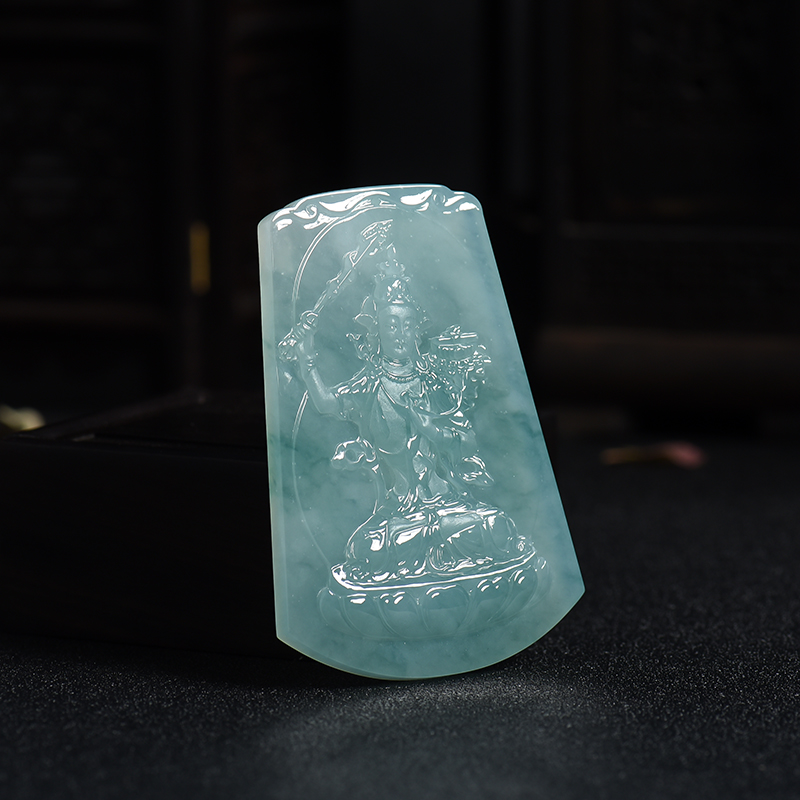 糯种翡翠文殊菩萨吊牌-红掌柜