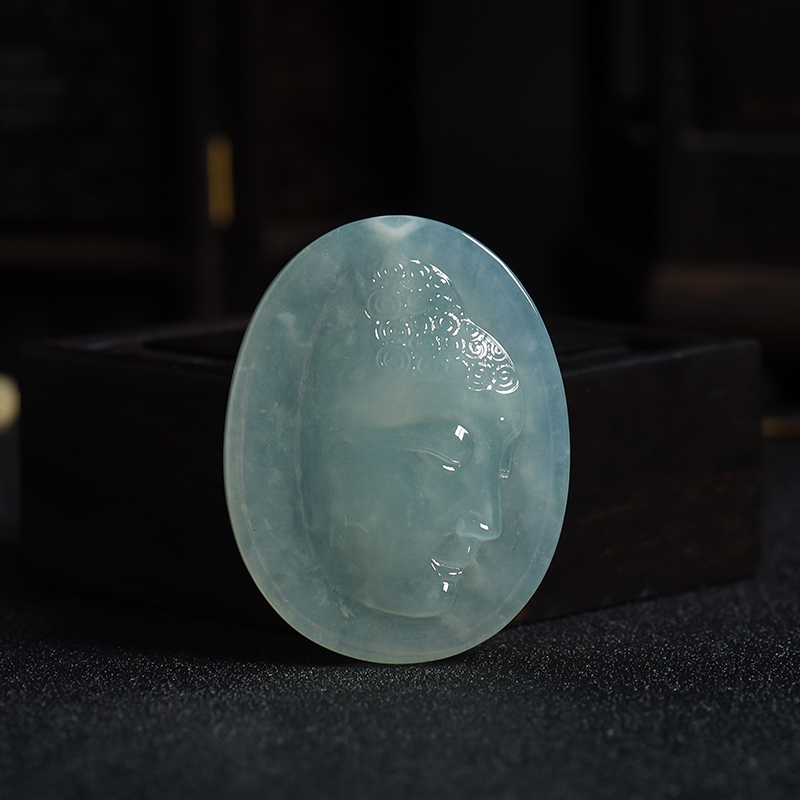 冰种浅绿翡翠佛头吊坠-红掌柜