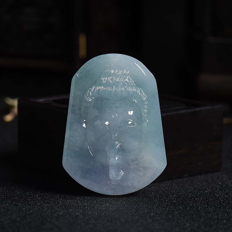 糯冰种浅紫色翡翠一心向佛吊坠-红掌柜