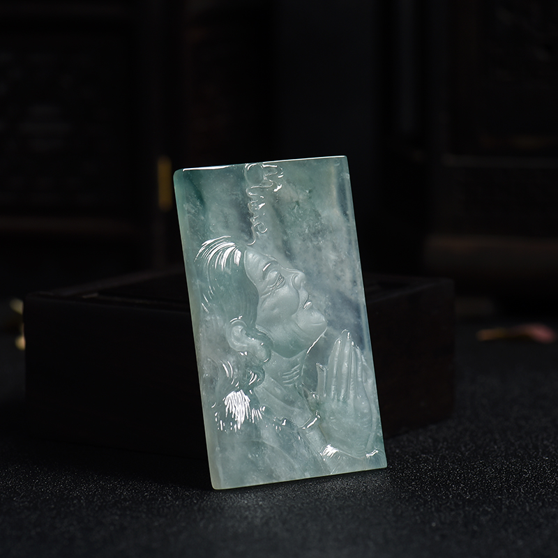 冰种翡翠祈福吊牌-红掌柜
