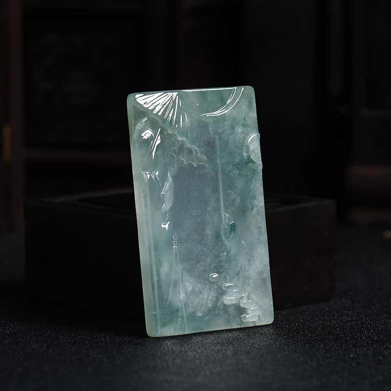 冰种翡翠意境吊牌-红掌柜