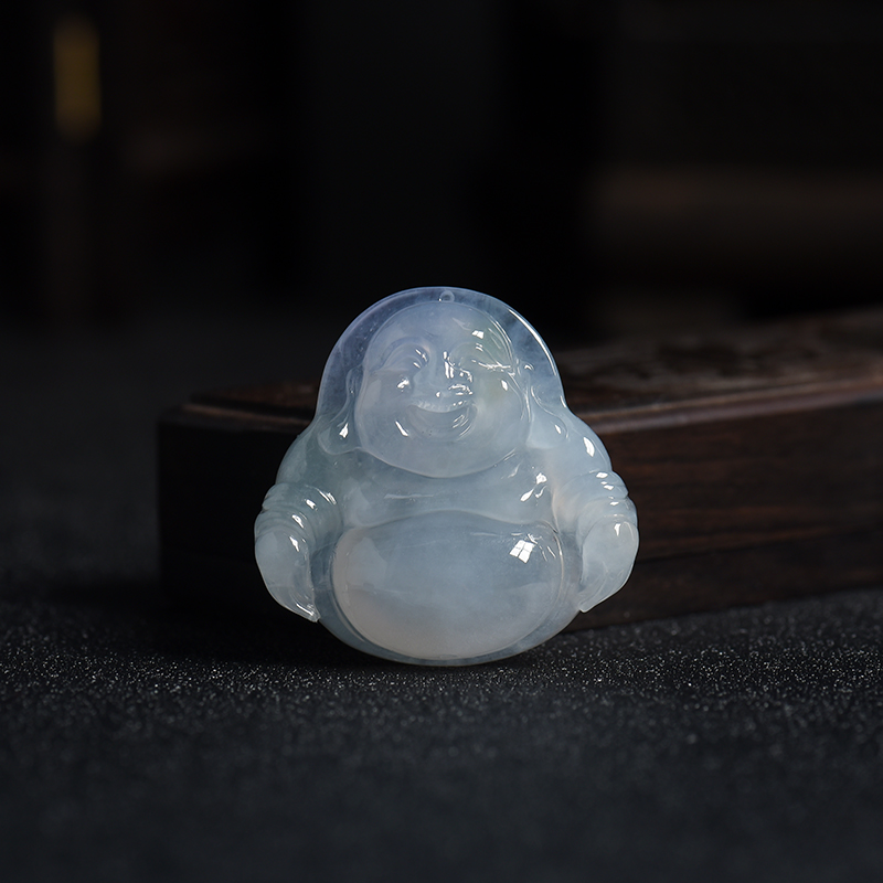 糯冰种浅紫翡翠弥勒佛吊坠-红掌柜