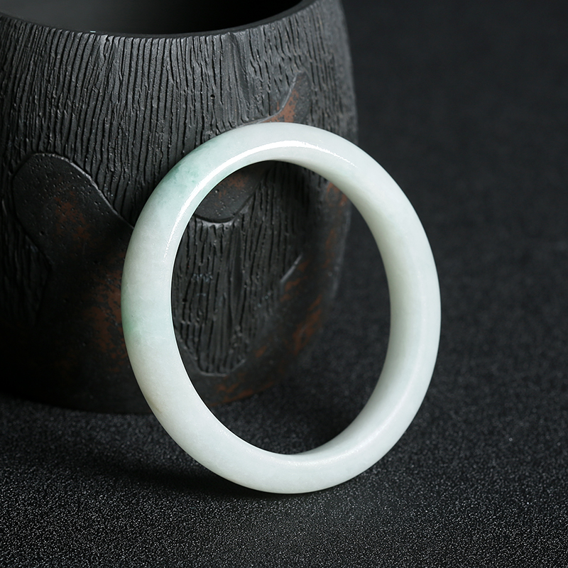 缅甸A货天然糯种白色翡翠圆镯 - 红掌柜