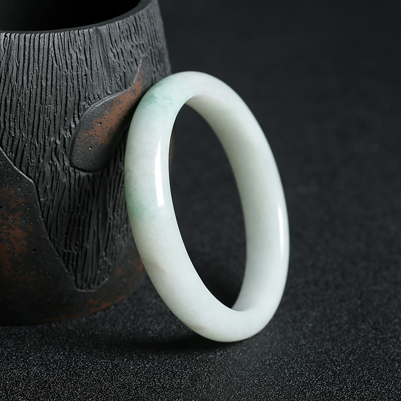 A货天然糯种白色翡翠圆镯 - 红掌柜