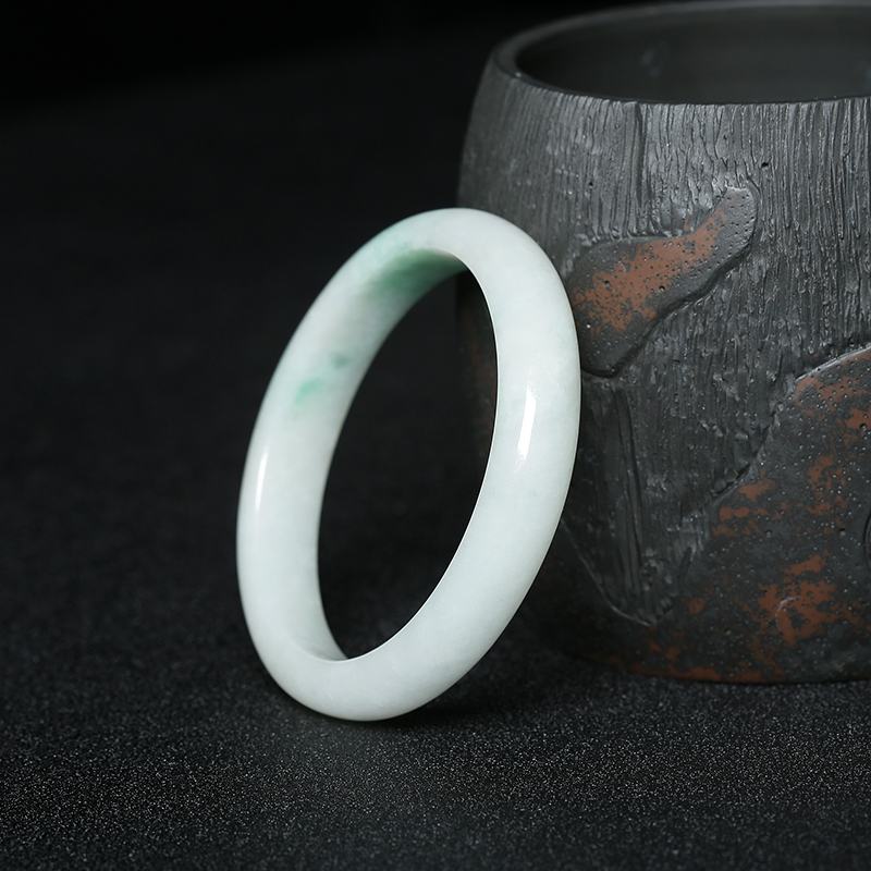 天然糯种白色翡翠圆镯 - 红掌柜