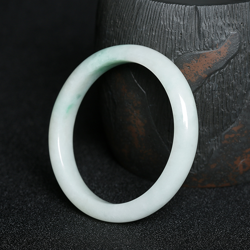 糯种白色翡翠圆镯 - 红掌柜