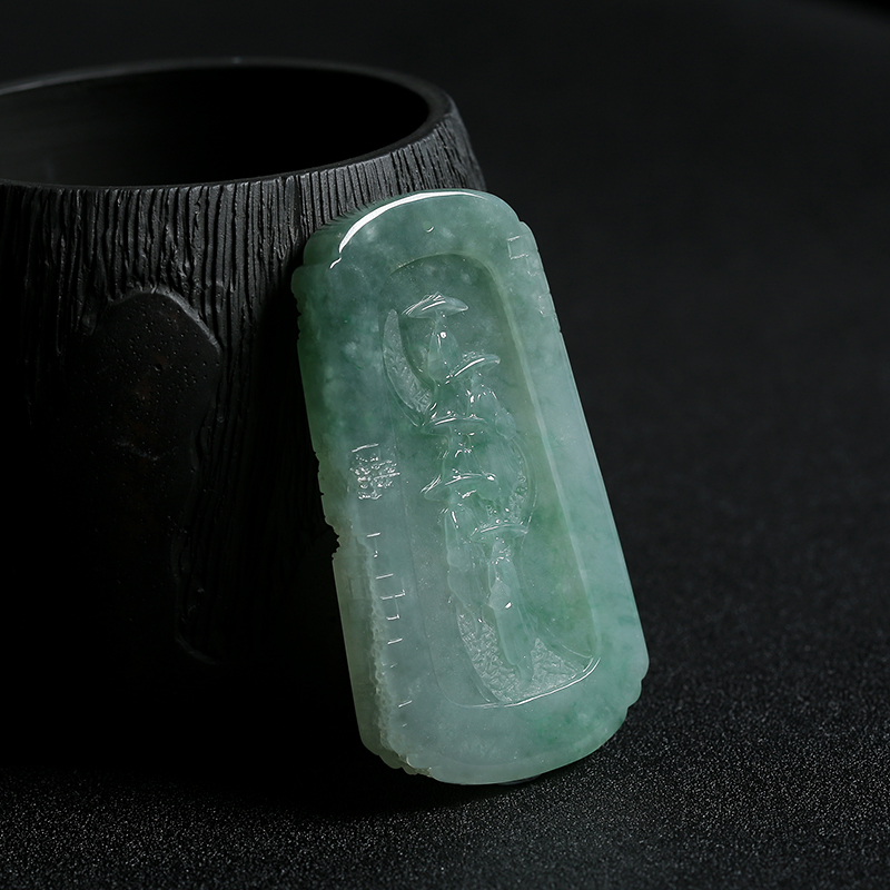 A货天然糯种灰绿翡翠悟道吊坠 - 红掌柜