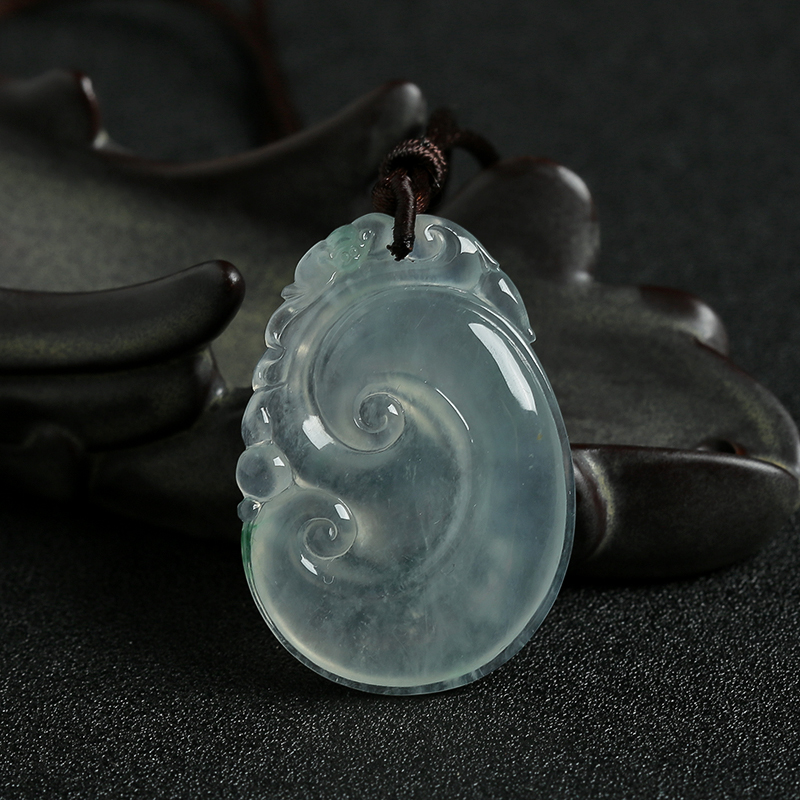 缅甸A货天然糯冰种翡翠如意吊坠 - 红掌柜