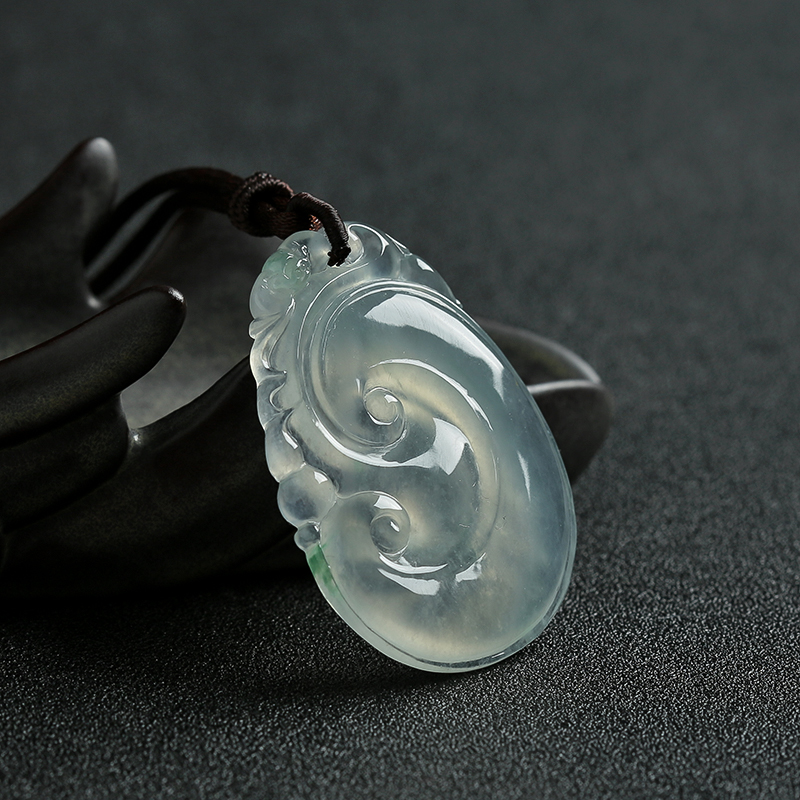 A货天然糯冰种翡翠如意吊坠 - 红掌柜