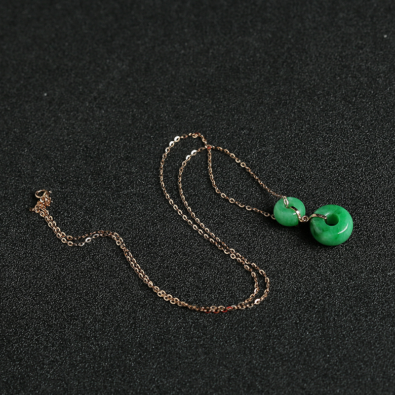 18K金镶钻糯种翠绿翡翠路路通项链 - 红掌柜