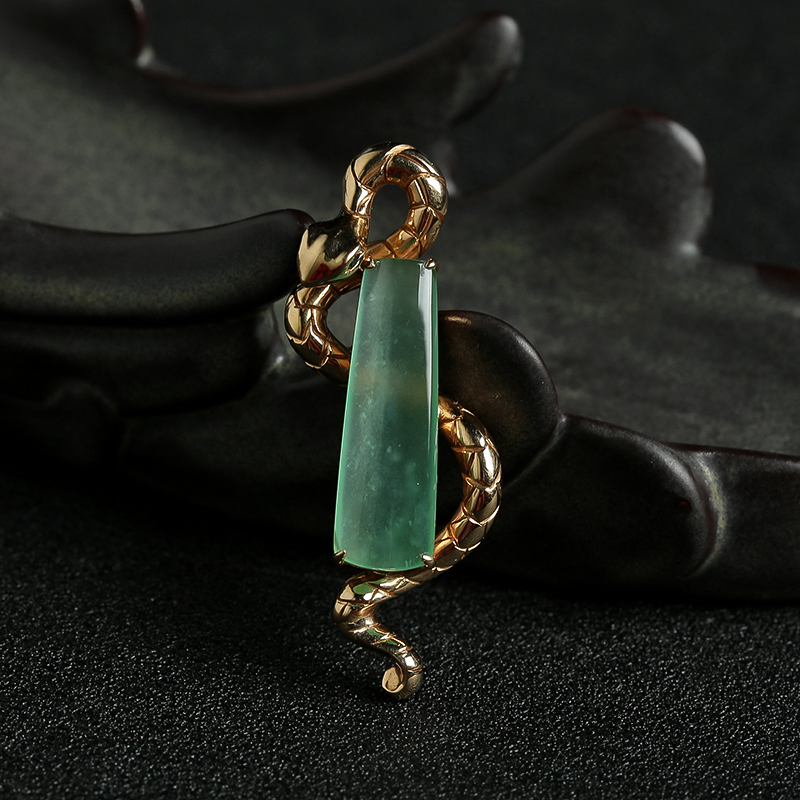 18K金糯冰种晴水翡翠吉祥蛇吊坠 - 红掌柜