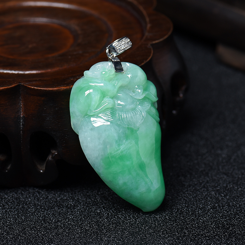 A货天然糯种翠绿翡翠吊坠 - 红掌柜