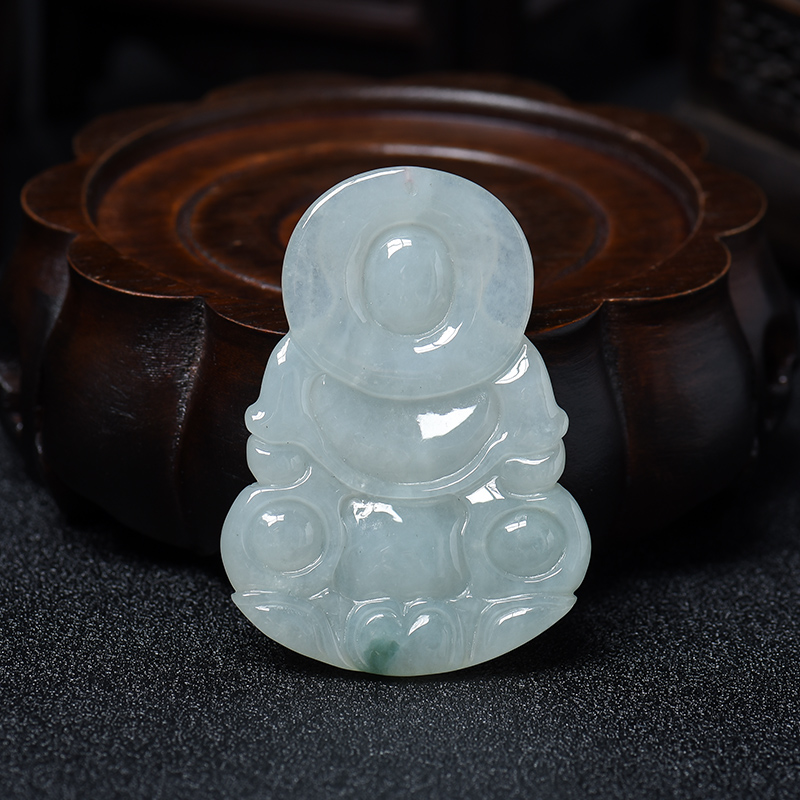 糯种油青飘翠翡翠观音吊坠 - 红掌柜