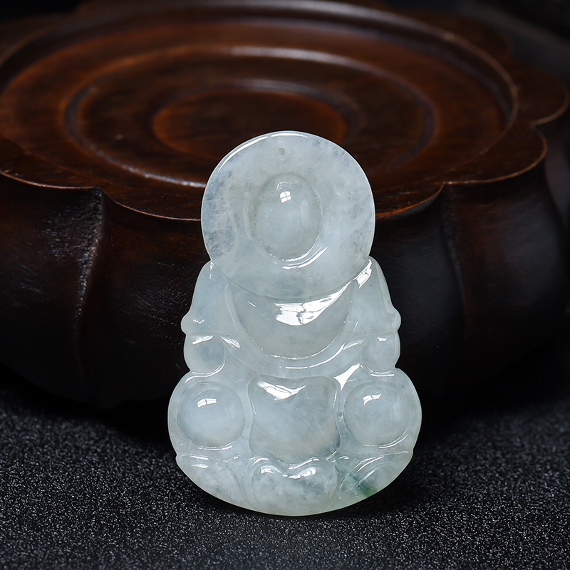 糯种油青飘翠翡翠观音吊坠 - 红掌柜
