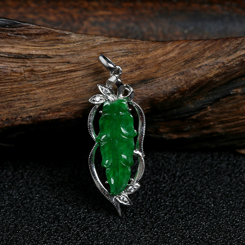 满绿翡翠叶子吊坠 - 红掌柜