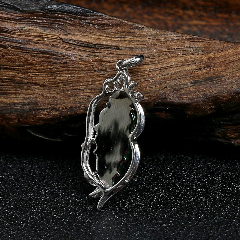 18K金镶糯种满绿翡翠叶子吊坠 - 红掌柜