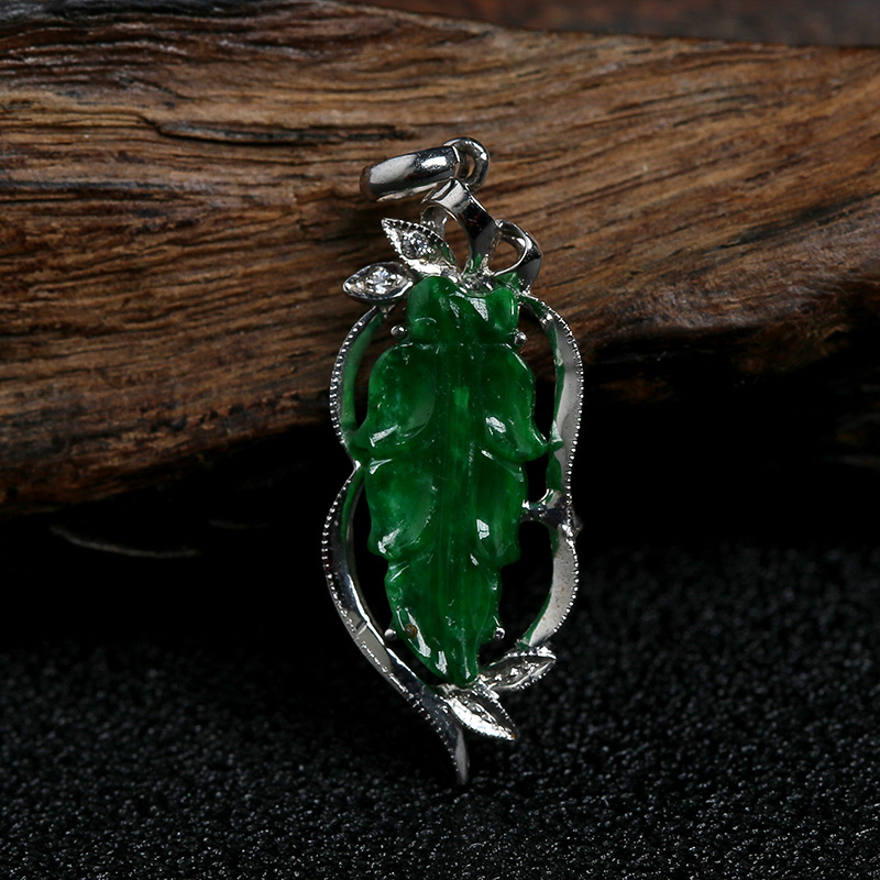 满绿翡翠叶子吊坠 - 红掌柜